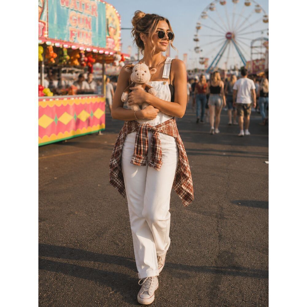 We Wore What Sz Medium High Rise White Denim Skinny Overalls